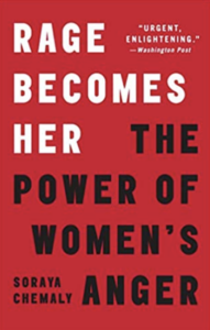 A red book cover with the words " woman becomes her " written in black.