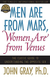 A book cover with the title of men are from mars, women are from venus.